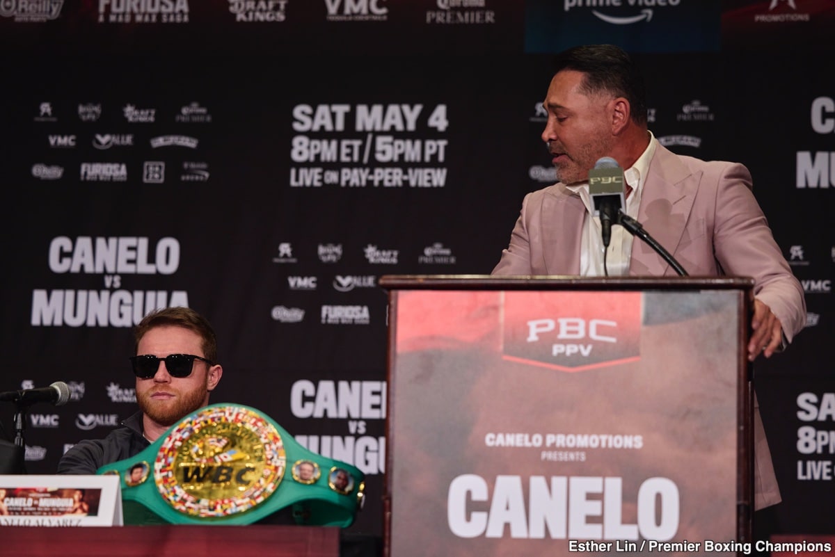 Canelo Alvarez and Oscar De La Hoya Nearly Come to Blows at Munguia Press Conference